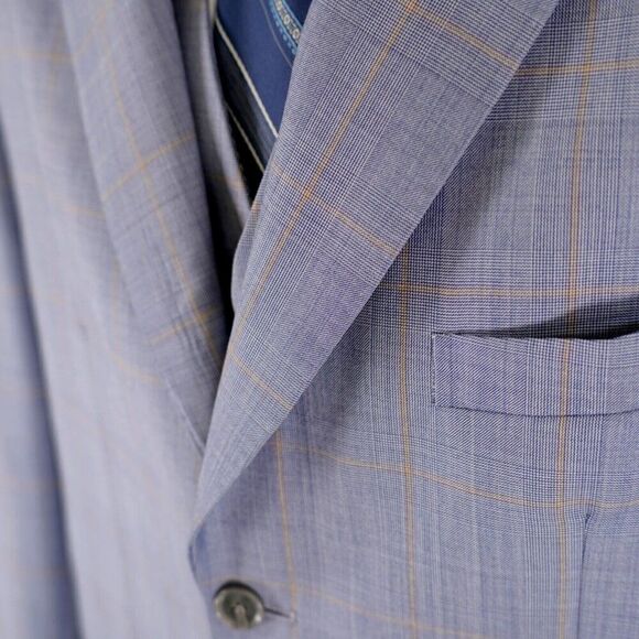 Vitale Barberis Canonico Super 140s Blue Plaid 2 Piece Vest + Suit‎ Jacket 42L - Picture 3 of 15